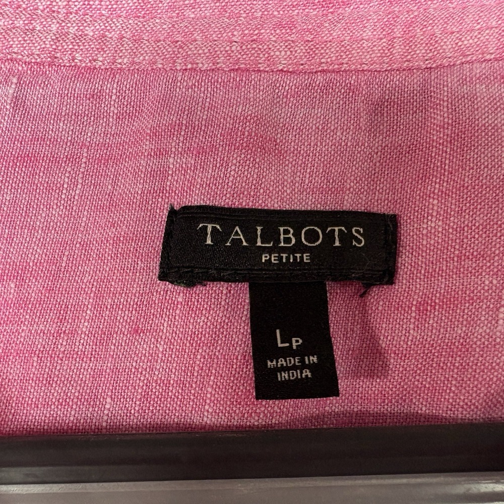 Talbots Size PL Large Petite Pink 100% Linen Popover Roll Tab Sleeve Pockets - Picture 6 of 9